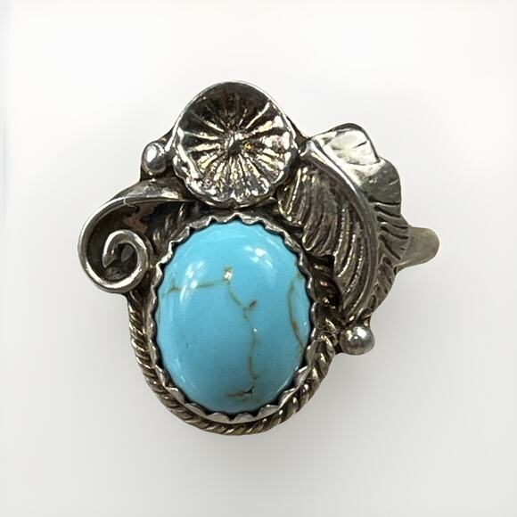 Unbranded Jewelry - Vintage Navajo Sterling Silver Turquoise Ring Size 8 Native American- Signed